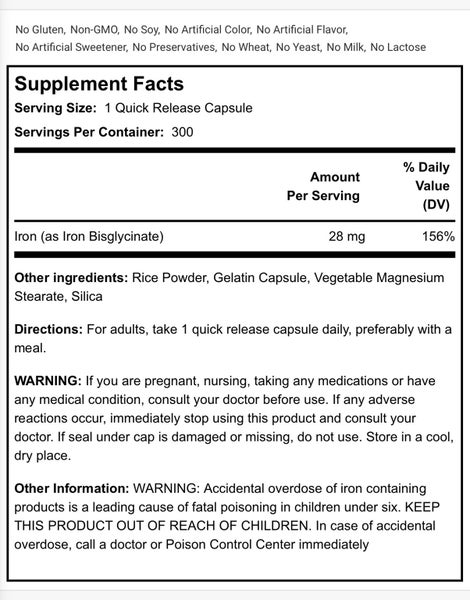 IRON BISGLYCINATE GENTLE ON TUMMY 28 MG 300 CAPS - E0626 Carousel 2