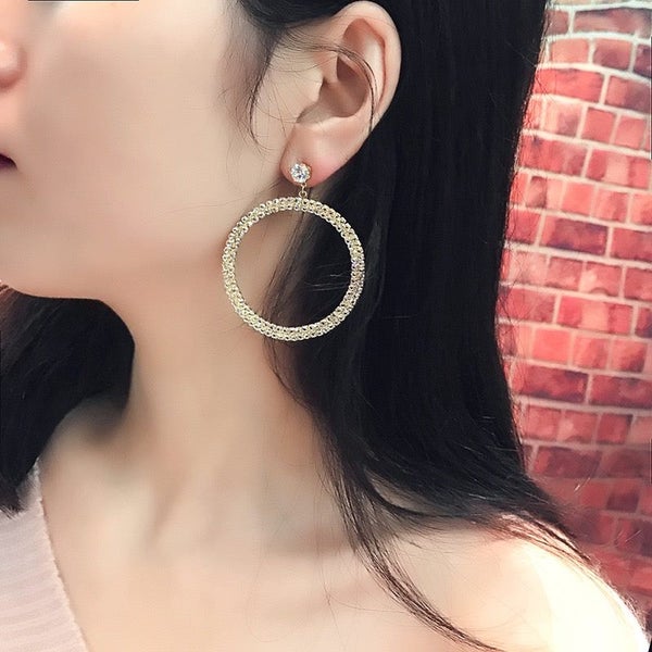 $1 reserve Gorgeous golden diamond design earrings with artificial crystal Carousel 2