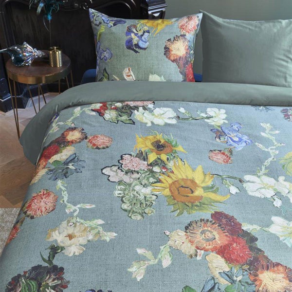 Bedding House Van Gogh Partout des Fleurs Green Cotton Sateen Quilt Cover Set Carousel 4