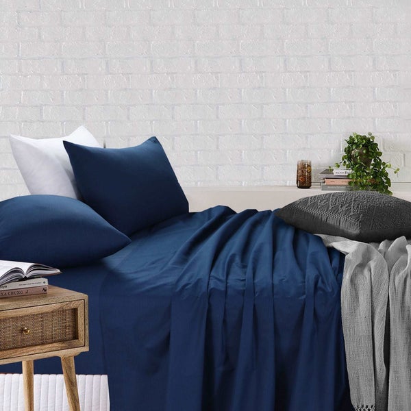 Cotton Rich Flat & Fitted Sheet Set - Deep Blue Carousel 1