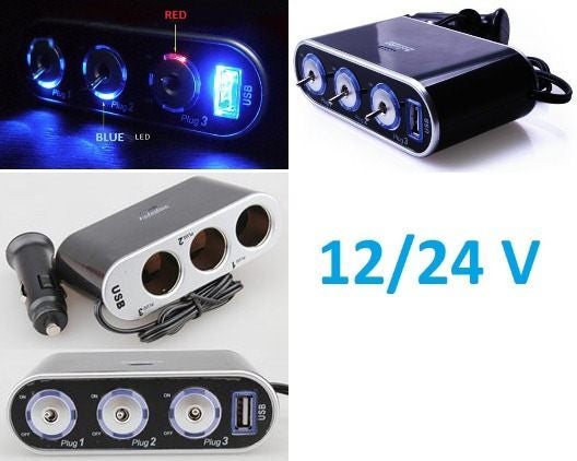 12v Cigarette Adaptor - 3 Switched Sockets 1x USB BD8 Carousel 1