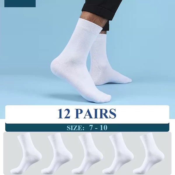 12 PAIRS White Socks Business Socks Crew Socks Dress Socks Men's SIZE7-10 Carousel 1