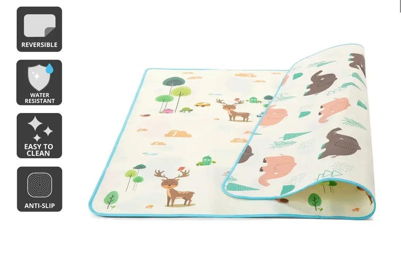 Reversible 2m x 1.8m Baby Floor Play Mat - Animals Carousel 1