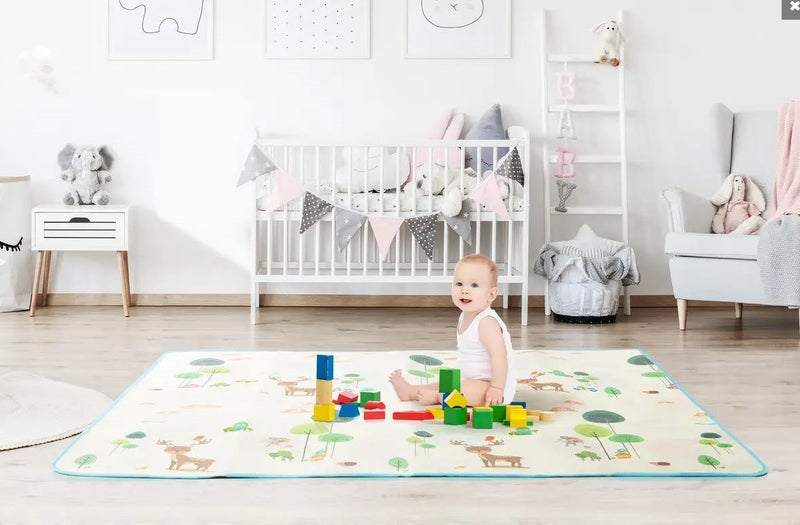 Reversible 2m x 1.8m Baby Floor Play Mat - Animals Carousel 2