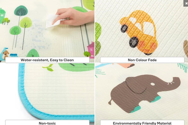 Reversible 2m x 1.8m Baby Floor Play Mat - Animals Carousel 3