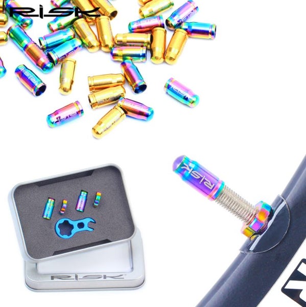 2 Sets of Titanium Bicycle Presta Valve Cap and Nut with Wrench Tool - Colourful Carousel 2