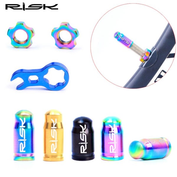 2 Sets of Titanium Bicycle Presta Valve Cap and Nut with Wrench Tool - Colourful Carousel 9