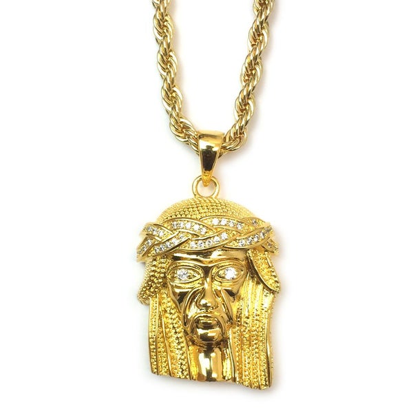 18k Gold Plated Mini Piece Jesus Pendant with 4mm Rope Chain 24 Inches Long Carousel 1