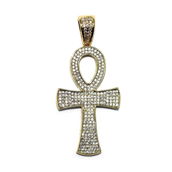 18k Gold Plated CZ Ankh Cross Pendant with 2.4mm Flat Franco Box Chain Carousel 1