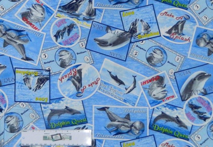 Quilting Patchwork Sewing Fabric Dolphins Allover 50x55cm FQ Carousel 1