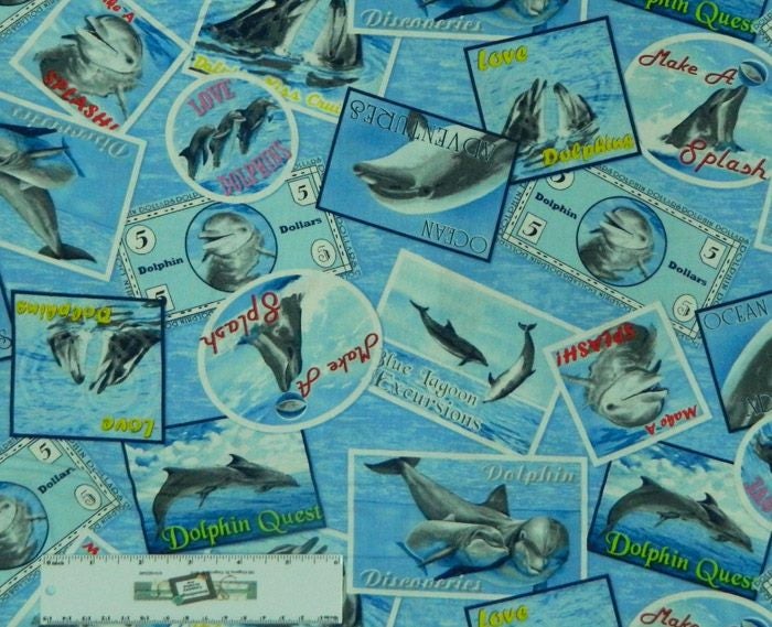 Quilting Patchwork Sewing Fabric Dolphins Allover 50x55cm FQ Carousel 2
