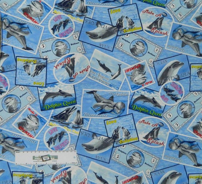 Quilting Patchwork Sewing Fabric Dolphins Allover 50x55cm FQ Carousel 4