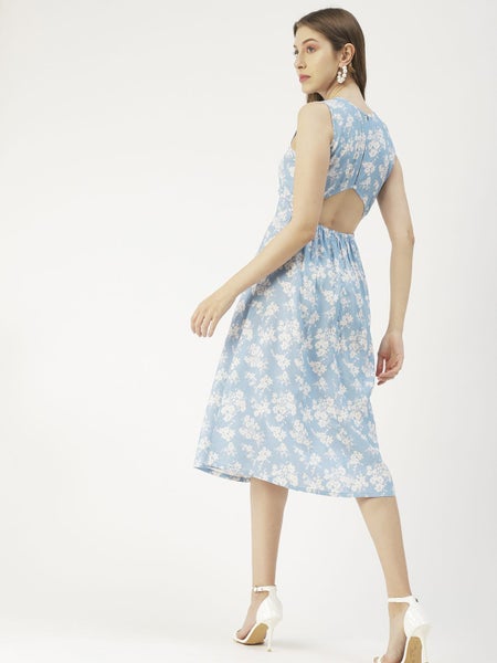 Moomaya Solid Stylish Back Dress, Front Slit Calf Length Dresses For Carousel 2