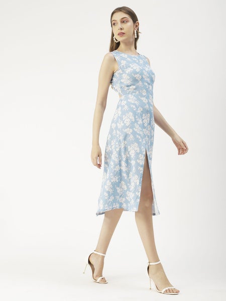Moomaya Solid Stylish Back Dress, Front Slit Calf Length Dresses For Carousel 8