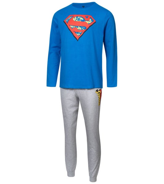 2 X Mens Superman Pyjamas Pyjama Tracksuit Adult Super Man Sleep Set Carousel 1