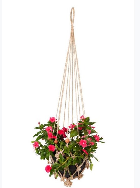Suki Macrame Plant/Pot Holders with Ochre Beads (Set of 4) Carousel 1