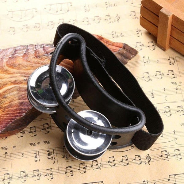 Black Half Moon Shape Foot Tambourine Metal Jingle Bell Percussion Musical Inst Carousel 3