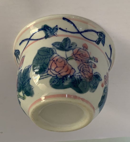 OLD CHINESE BOWL = PINK + GREEN = HAND PAINTED Carousel 1