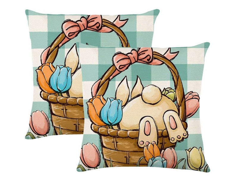 2Pcs Easter Pillow Covers Bunny Decorative Pillowcase Style 2 Carousel 1