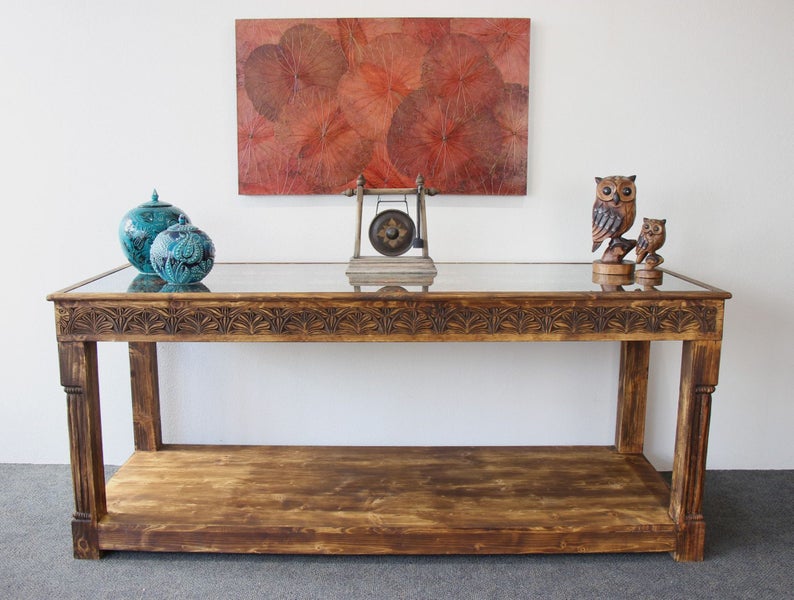 Large Hand Carved Side Table With Hand Painted Inserts Carousel 1