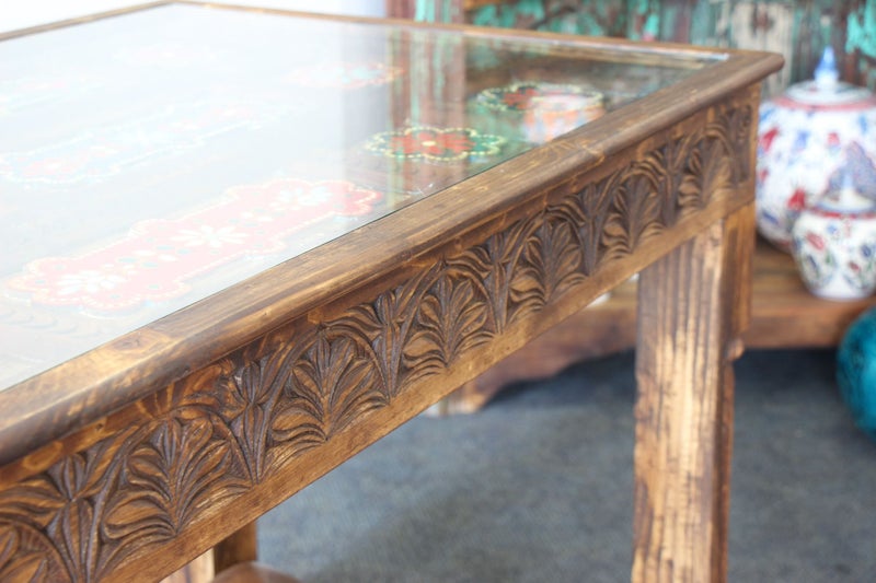 Large Hand Carved Side Table With Hand Painted Inserts Carousel 14