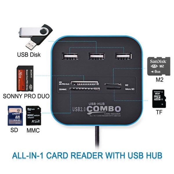 All In 1 Usb 2.0 3 Port Hub Multi Card Reader Computer Accessories USB Cables Hu Carousel 7