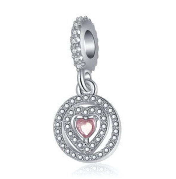 $1 reserve Gorgeous silver pink heart design alloy charm with artificial crystal Carousel 1