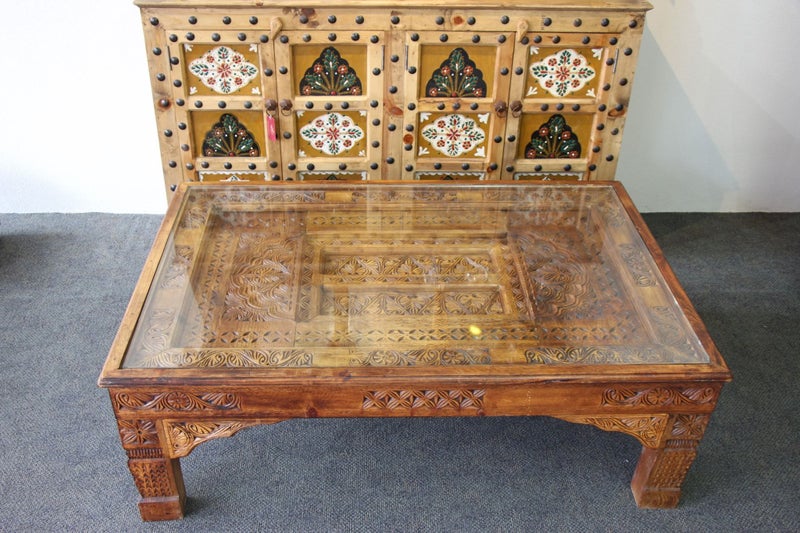 Xtra Large Handcrafted Coffee Table With Antique Grill Carousel 1