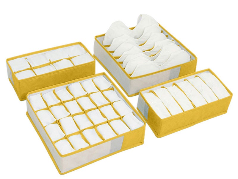 Set of 4Pcs Foldable Bra Storage Box Underwear Closet Organizer Kit Yellow Carousel 1