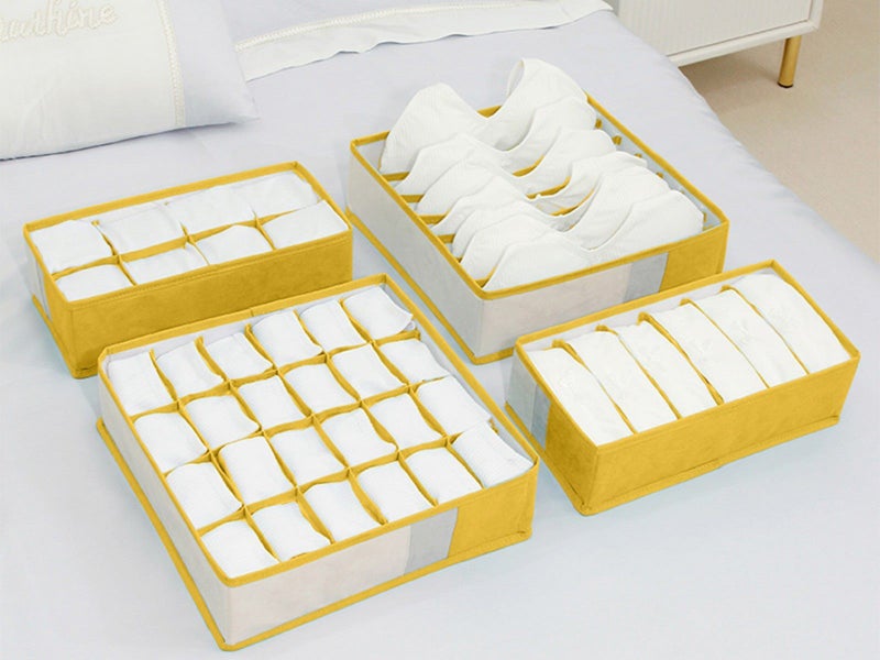 Set of 4Pcs Foldable Bra Storage Box Underwear Closet Organizer Kit Yellow Carousel 2