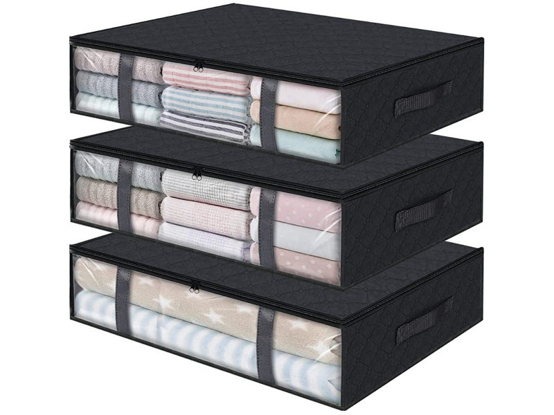 3Pcs Foldable Under Bed Storage Bins Clothes Storage Bags with Reinforced Handle Carousel 1
