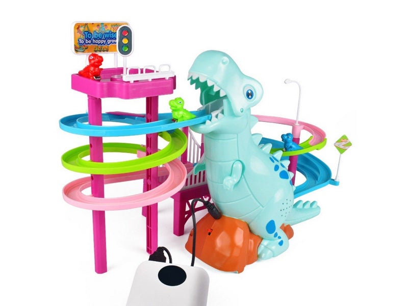 2 X Electric Dinosaur Race Track Toy Set with Music and Lights Slide Railcar Toy Carousel 2