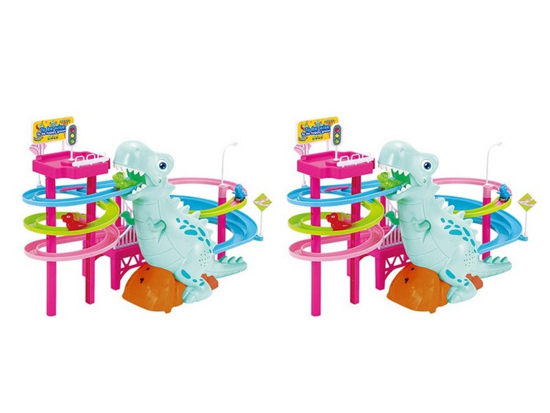 2 X Electric Dinosaur Race Track Toy Set with Music and Lights Slide Railcar Toy Carousel 1