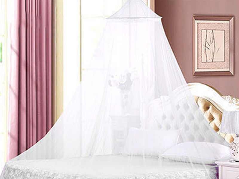 2X Dome Hanging Bed Canopy Mosquito Net Fit for Single Size Bed White and Blue Carousel 1