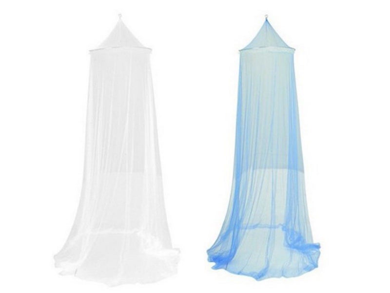 2X Dome Hanging Bed Canopy Mosquito Net Fit for Single Size Bed White and Blue Carousel 2
