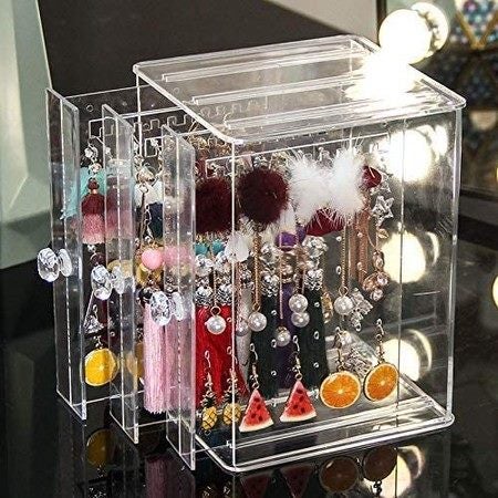 Acrylic Jewelry Storage Box Earring Display Stand Organizer Holder with 3 Vertic Carousel 1