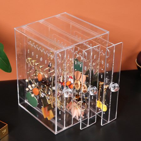 Acrylic Jewelry Storage Box Earring Display Stand Organizer Holder with 3 Vertic Carousel 8