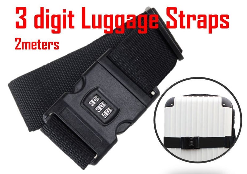 PTN 1.8m BLACK Luggage Strap Adjustable Combination Suitcase Tie Down Belt Lock Carousel 1