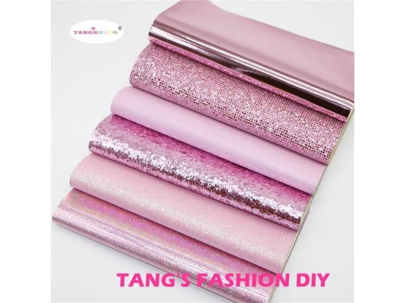 6pcs- 20X22CM DIY Hair Bow Material Dark Pink Color Mix DIY PU Synthetic Carousel 1