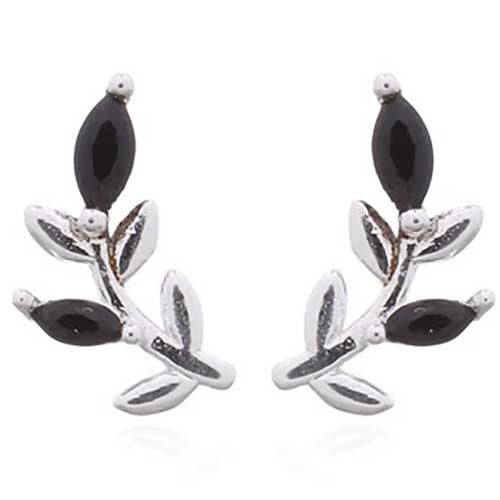 925 Sterling Silver Black Flower Stud Earrings "Giselle" Carousel 1