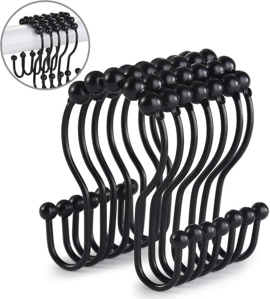 Shower Curtain Hooks, 12 Pcs Shower Curtain Rings, Stainless Steel Roller Rust-r Carousel 1