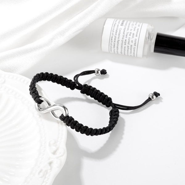 Bracelet Couple Style for Women Hand Woven Black Rope Stainless Steel Bracelet Carousel 4