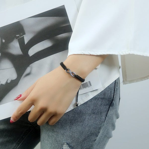 Bracelet Couple Style for Women Hand Woven Black Rope Stainless Steel Bracelet Carousel 2