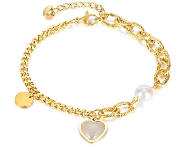 Geometric Design Heart Pearls Bracelet Stainless Steel Bracelet Carousel 1