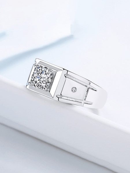 Men's 925 Sterling Silver Band Ring with CZ Diamonds Carousel 1
