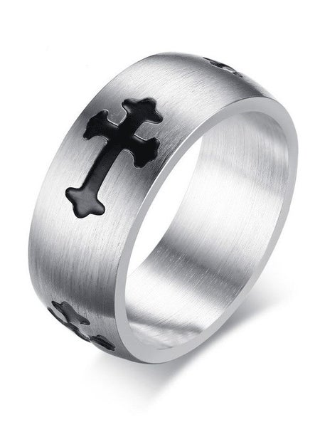 Men's Stainless Steel Cross Minimalist Band Ring Carousel 1