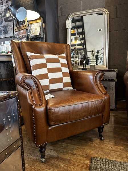 Urbano Interiors - Springfield Aged Italian Leather Chair Brown Carousel 1