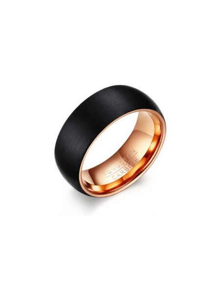 Men's Tungsten Minimalist Band Ring in Gun-Metal Black and 14K Rose Gold Carousel 1
