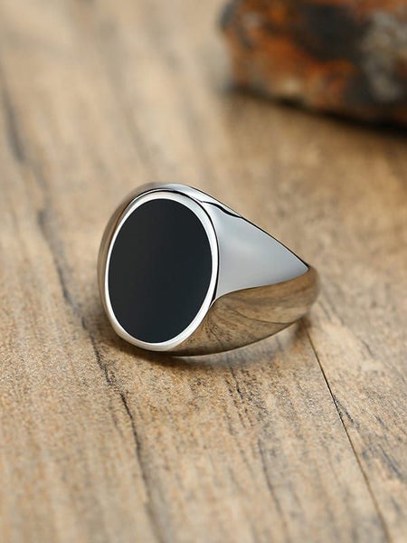 Men's Titanium Steel Black Onyx Band Ring - SALE! Carousel 1