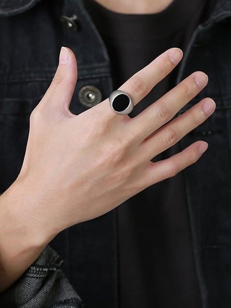 Men's Titanium Steel Black Onyx Band Ring - SALE! Carousel 3